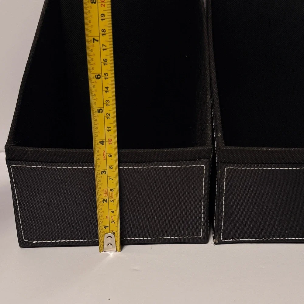 Dark Brown Fabric Media Holder Set of 2 Contrast‎ Stitch Office Organizer Bin